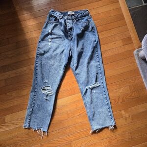 Free People Blue Distressed Boyfriend Jeans